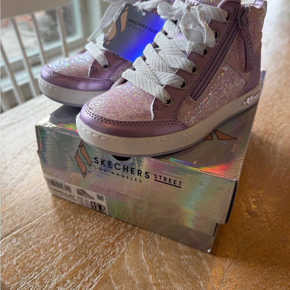 Skechers Kids' Sparkle High-Top Sneakers - Lavender and White